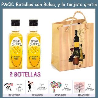 2 Botellitas de Ron Miel con bolsa &ldquo;bodeg&oacute;n&rdquo; y tarjeta