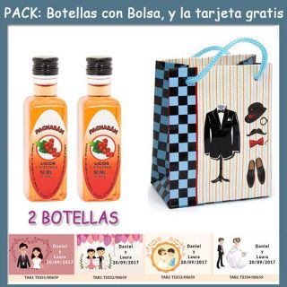 2 Botellitas de Pachar&aacute;n con bolsa &ldquo;charlest&oacute;n&rdquo; y tarjeta