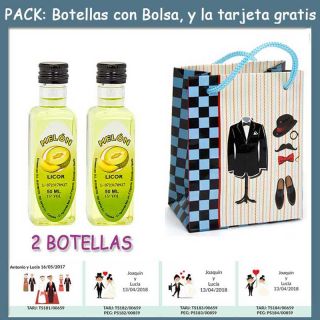 2 Botellitas de Licor de Mel&oacute;n con bolsa &ldquo;charlest&oacute;n&rdquo; y tarjeta