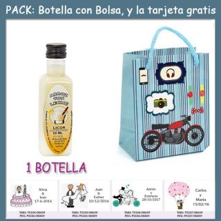Botellita de Licor de Arroz con Leche con bolsa &ldquo;con moto roja&rdquo; y tarjeta