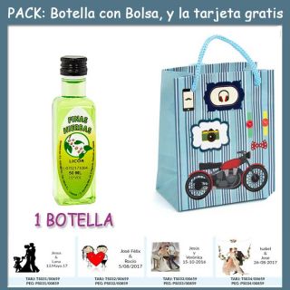 Botellita de Licor de Finas Hierbas con bolsa &ldquo;con moto roja&rdquo; y tarjeta