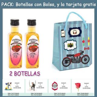 2 Botellitas de Licor de Fresas con Chocolate con bolsa &ldquo;con moto roja&rdquo; y tarjeta