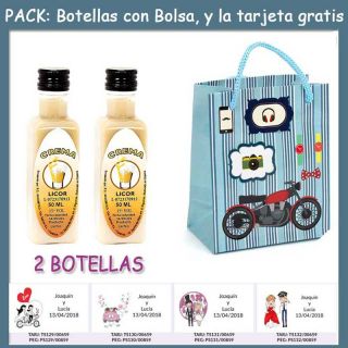 2 Botellitas de Licor de Crema con bolsa &ldquo;con moto roja&rdquo; y tarjeta