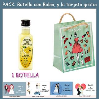 Botellita de Licor Crema de Lim&oacute;ncon bolsa &ldquo;fashion con mujer&rdquo; y tarjeta