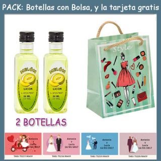 2 Botellitas de Licor de Mel&oacute;n con bolsa &ldquo;fashion con mujer&rdquo; y tarjeta