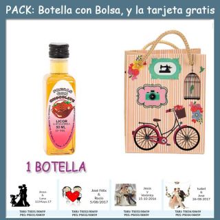 Botellita de Licor de Fresas con Chocolate con bolsa &ldquo;fashion con bici&rdquo; y tarjeta