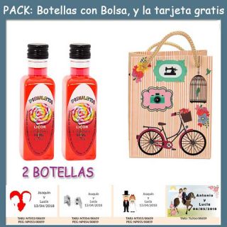 2 Botellitas de Licor de Piruleta con bolsa &ldquo;fashion con bici&rdquo; y tarjeta
