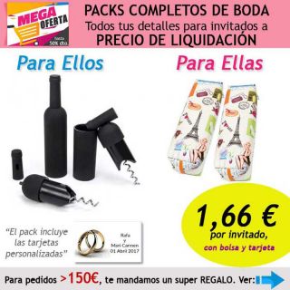 Pack completo &ldquo;Super-Ahorro&rdquo; de regalos para invitados (hombres y mujeres), con bolsas y tarjetas