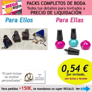 Pack completo &ldquo;Super-Ahorro&rdquo; de regalos para invitados (hombres y mujeres), con bolsas y tarjetas