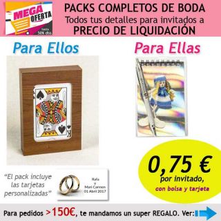 Pack completo &ldquo;Super-Ahorro&rdquo; de regalos para invitados (hombres y mujeres), con bolsas y tarjetas