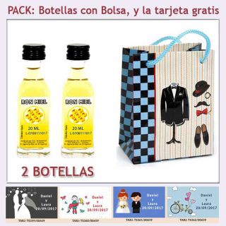 2 Botellitas de Ron Miel con bolsa &ldquo;charlest&oacute;n&rdquo; y tarjeta