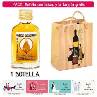 Botellita Petaca de Vodka Caramelo con bolsa &ldquo;bodeg&oacute;n&rdquo; y tarjeta