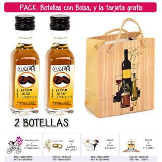 2 Botellitas de Licor de Caf&eacute; con bolsa &ldquo;bodeg&oacute;n&rdquo; y tarjeta