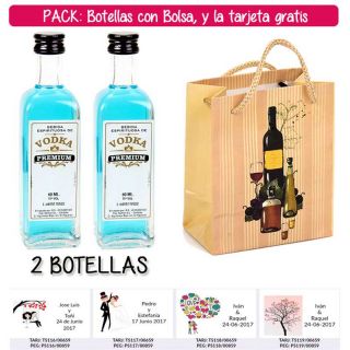 2 Botellitas 60ml de Vodka Premium con bolsa &ldquo;bodeg&oacute;n&rdquo; y tarjeta