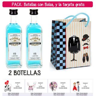 2 Botellitas 60ml de Vodka Premium con bolsa &ldquo;charlest&oacute;n&rdquo; y tarjeta