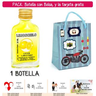 Botellita Petaca de Limoncielo con bolsa &ldquo;con moto roja&rdquo; y tarjeta