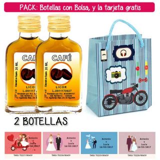 2 Botellitas Petaca de Licor de Caf&eacute; con bolsa &ldquo;con moto roja&rdquo; y tarjeta