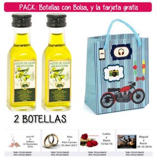 2 Botellitas de Aceite de Oliva Virgen Extra con bolsa &ldquo;con moto roja&rdquo; y tarjeta