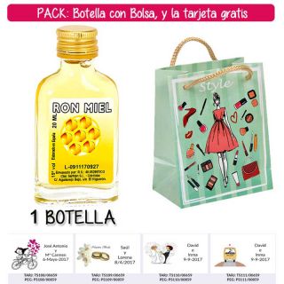 Botellita Petaca de Ron Miel con bolsa &ldquo;fashion con mujer&rdquo; y tarjeta