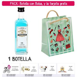 Botellita 60ml de Vodka Premium con bolsa &ldquo;fashion con mujer&rdquo; y tarjeta