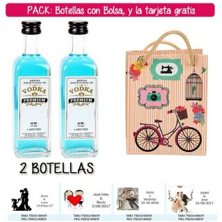 2 Botellitas 60ml de Vodka Premium con bolsa &ldquo;fashion con bici&rdquo; y tarjeta