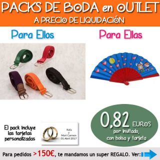 Pack &ldquo;Super-Ahorro&rdquo; de regalos Bodas en Outlet, con bolsas y tarjetas