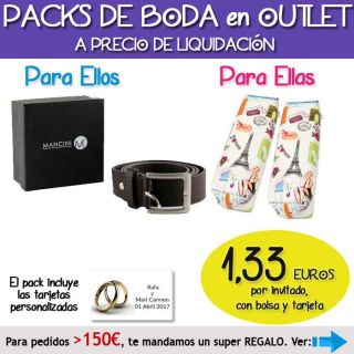 Pack &ldquo;Super-Ahorro&rdquo; de regalos Bodas en Outlet, con bolsas y tarjetas