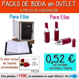 Pack &ldquo;Super-Ahorro&rdquo; de regalos Bodas en Outlet, con bolsas y tarjetas