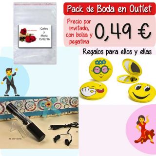 Pack “Super-Ahorro” de regalos Bodas en Outlet, con bolsas y tarjetas