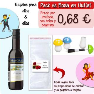 Pack &ldquo;Super-Ahorro&rdquo; de regalos Bodas en Outlet, con bolsas y tarjetas
