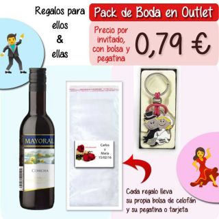 Pack &ldquo;Super-Ahorro&rdquo; de regalos Bodas en Outlet, con bolsas y tarjetas