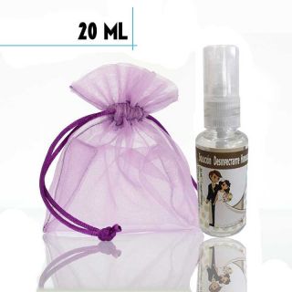 Gel hidroalcoh&oacute;lico 20ml con pegatina de boda y bolsa de organza