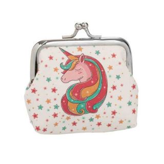 Monedero blanco con estrellitas y unicornio