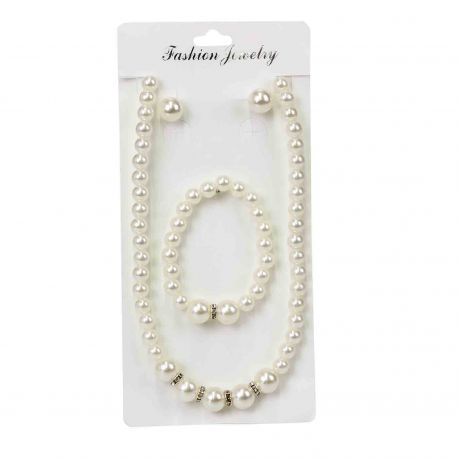 Conjunto de perlas; Pendientes, Collar y Pulsera