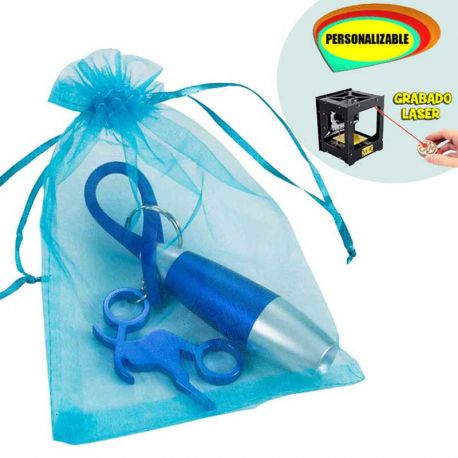 Linterna-llavero azul con abrebotellas de moto