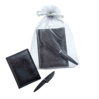 Bloc de notas de piel negro con boli a juego