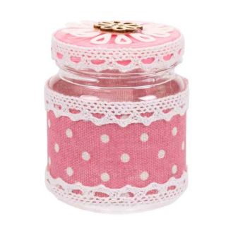 Tarro de plástico para regalos con tela de rosa con lunares