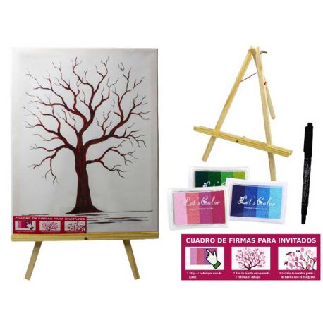 Lienzo árbol de las huellas con caballete, pinturas y bolígrafo para firmas