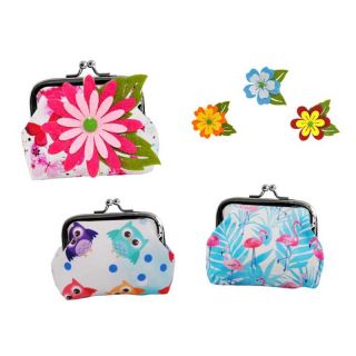 Monedero de piel click animales y flor de fieltro