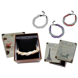 Pulsera triple de perlas blancas / colores y caja con almohadilla