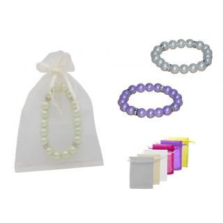 Pulsera de perlas blancas / colores con brillantes y bolsa de tul