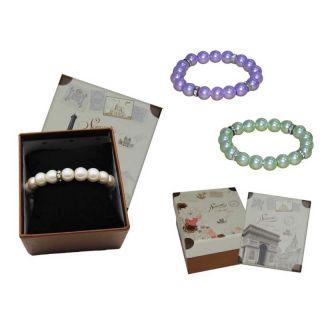 Pulsera de perlas blancas / colores con brillantes y caja con almohadilla