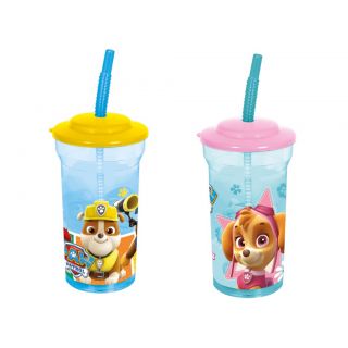 Vaso con caña Patrulla canina 460 ml.