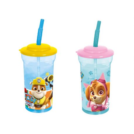Vaso con caña Patrulla canina 460 ml.