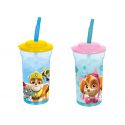Vaso con caña Patrulla canina 460 ml.