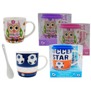 Taza de cerámica con cuchara y tapa