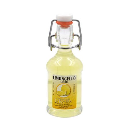 Botellita de licor Limoncello 40 ml, modelo Siphón en cristal