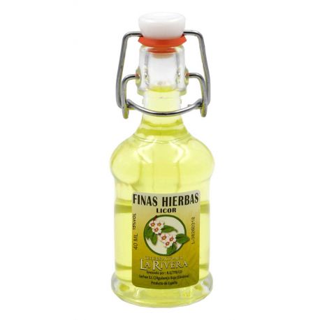 Botellita de licor Finas Hierbas 40 ml, modelo Siphón en cristal