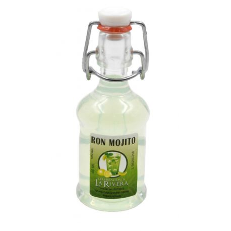 Botellita de licor Ron Mojito 40 ml, modelo Siphón en cristal