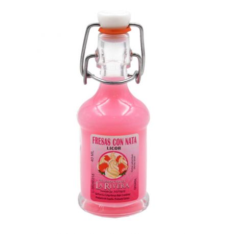 Botellita de licor Fresas con nata 40 ml, modelo Siphón en cristal